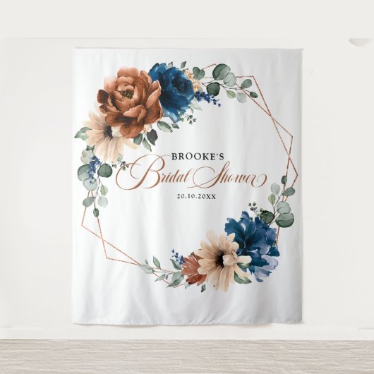 Terracotta Navyblauw Groenery Fotohouding Achtergr Wandkleed (Voorkant)