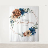 Terracotta Navyblauw Groenery Fotokiosk Achtergron Wandkleed (Voorkant)