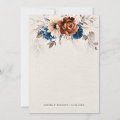 Terracotta Navyblauw Pampasgras Botanisch Trouwen Kaart (Achterkant)