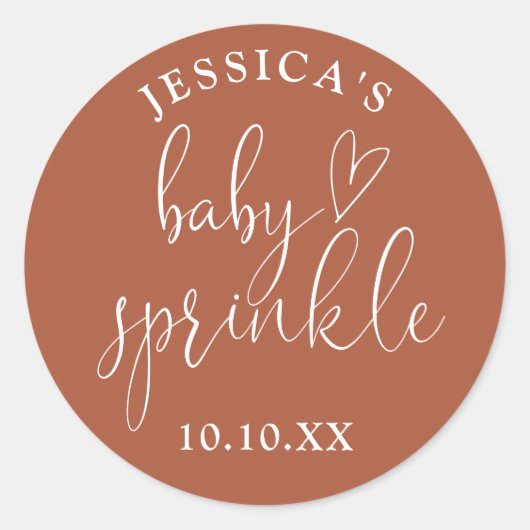 Terracotta Neutral Baby Sprinkle Shower Favoriet Ronde Sticker (Voorkant)