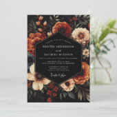 Terracotta Noir Bloom Wedding Kaart (Staand voorkant)