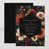 Terracotta Noir Bloom Wedding Kaart (Voorkant / Achterkant)