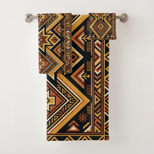 Terracotta Oker Boho Geometrisch Abstract Patroon Bad Handdoek (Insitu)