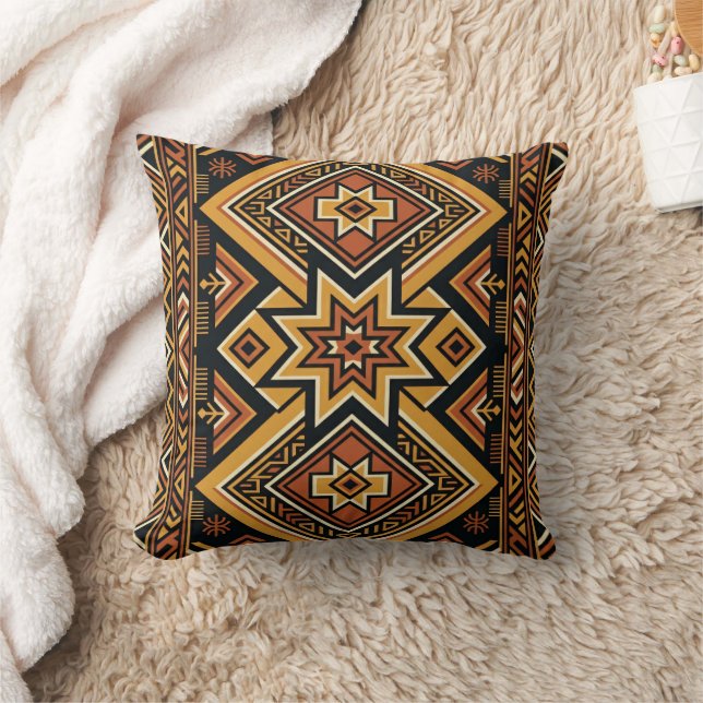 Terracotta Oker Boho Geometrisch Abstract Patroon Kussen (Deken)