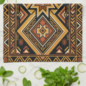 Terracotta Oker Boho Geometrisch Abstract Patroon Theedoek (Gevouwen)