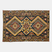 Terracotta Oker Boho Geometrisch Abstract Patroon Theedoek (Horizontaal)