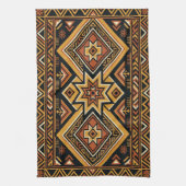Terracotta Oker Boho Geometrisch Abstract Patroon Theedoek (Verticaal)