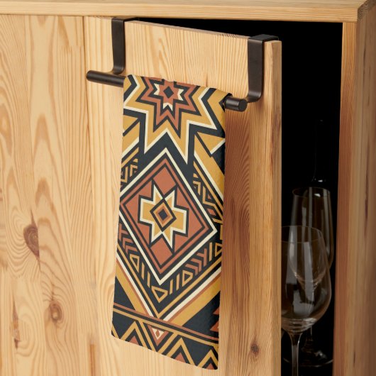 Terracotta Oker Boho Geometrisch Abstract Patroon Theedoek (Derde Gevouwen)