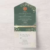 Terracotta & Olijfgroen Bloemen Huwelijk All In One Uitnodiging (Binnen)