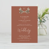 Terracotta Olive Branch Monogram Photo Wedding  Kaart (Staand voorkant)
