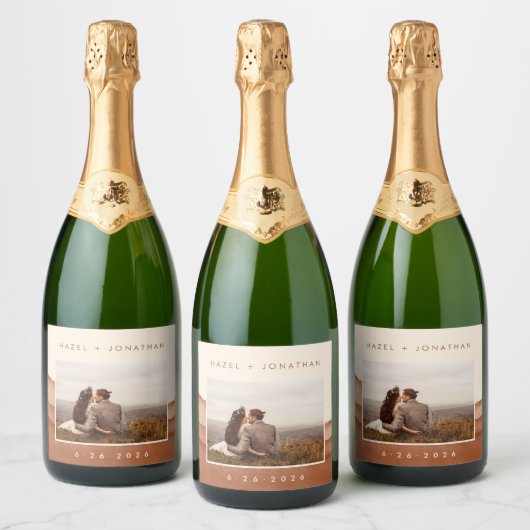 Terracotta Ombre | Boho Wedding Photo Wine Label Sparkling Wijnetiket (Flessen)