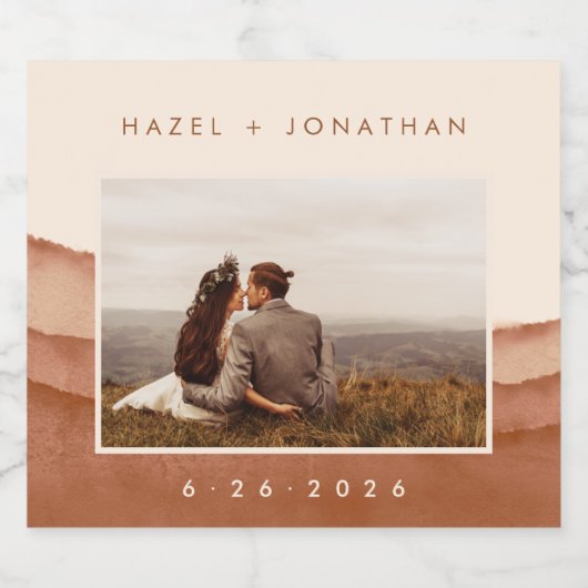 Terracotta Ombre | Boho Wedding Photo Wine Label Sparkling Wijnetiket (Enkel label)