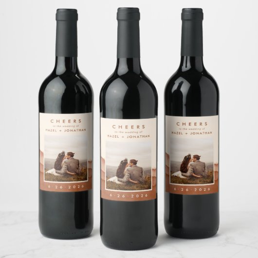 Terracotta Ombre | Boho Wedding Photo Wine Label Wijn Etiket (Flessen)