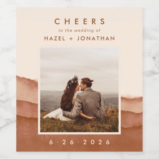 Terracotta Ombre | Boho Wedding Photo Wine Label Wijn Etiket (Enkel label)