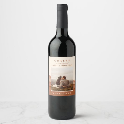 Terracotta Ombre | Boho Wedding Photo Wine Label Wijn Etiket (Voorkant)