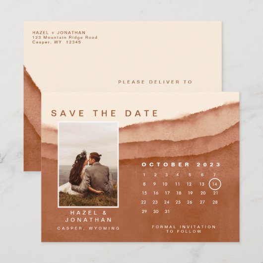 Terracotta Ombre | De datum RSVP-agenda opslaan Briefkaart (Voorkant / Achterkant)