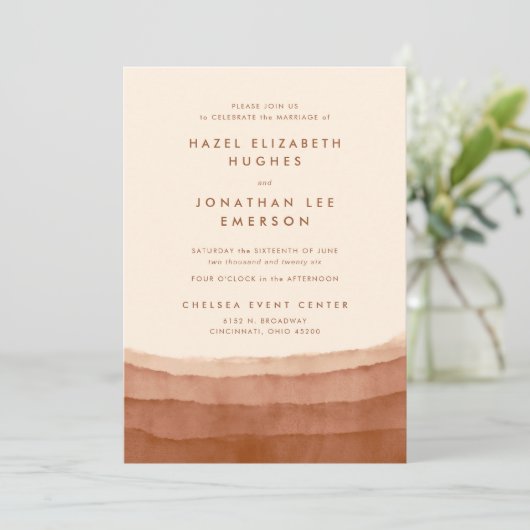 Terracotta Ombre | Minimale Boho Wedding Invitat Kaart (Staand voorkant)