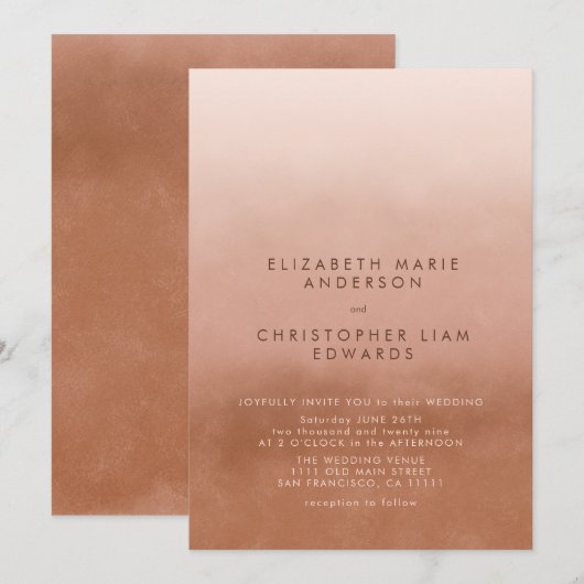 Terracotta Ombre Minimalist Boho Wedding Kaart (Voorkant / Achterkant)