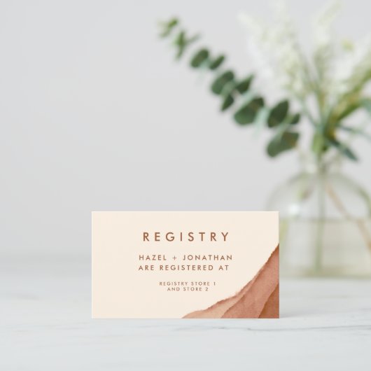 Terracotta Ombre Minimalist Boho Wedding Registrr. Visitekaartje (Staand voorkant)