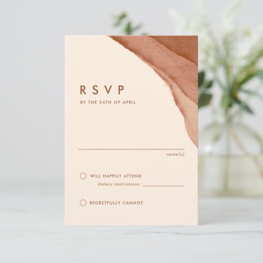 Terracotta Ombre | Minimalistisch Boho Wedding RSVP Kaartje (Staand voorkant)