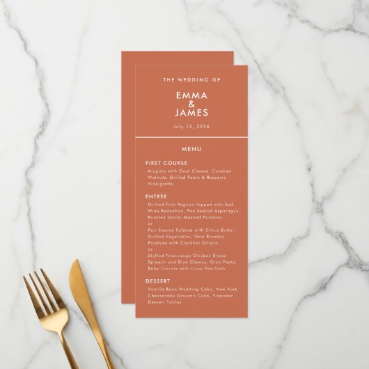 Terracotta omgekeerde Ampersand Bruiloft | Elegant Menu (Voorkant / Achterkant in situ)