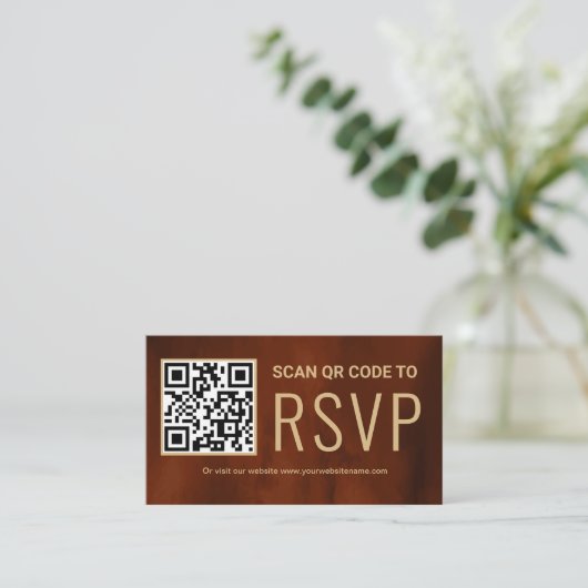 Terracotta Online QR Code RSVP Weddenschap Website Informatiekaartje (Staand voorkant)