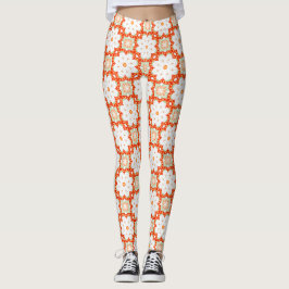 Terracotta Orange & Sage Green Geometric Floral Le Leggings
