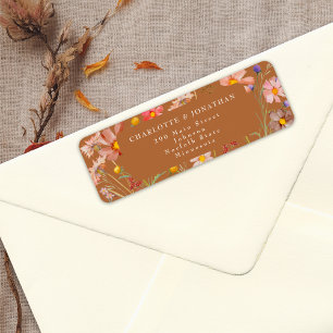Terracotta Oranje Boho Herfst Bloemige Bruiloft Etiket