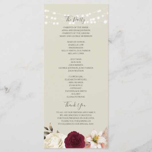 Terracotta Oranje bruiloft programma Programmakaart (Achterkant)