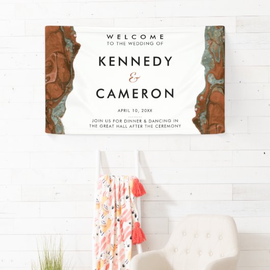 Terracotta Oranje en Blauwgroen minimalistisch mar Spandoek (Insitu)