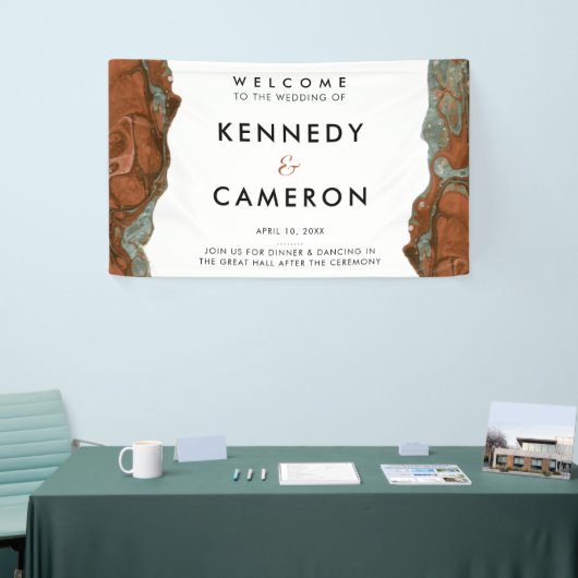 Terracotta Oranje en Blauwgroen minimalistisch mar Spandoek (Beurs)