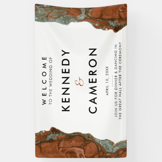 Terracotta Oranje en Blauwgroen minimalistisch mar Spandoek (Verticaal)