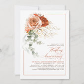 Terracotta Oranje Gebrande Bloemen Bruiloft Huweli Kaart (Voorkant)