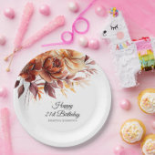 Terracotta Oranje Herfst Bloemen 21e Verjaardag Papieren Bordje (Feest)