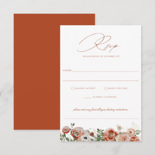 Terracotta Oranje herfst Floral Wedding RSVP Kaartje