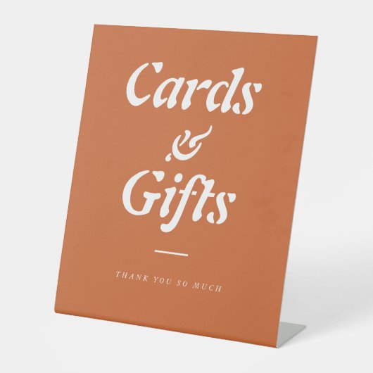 Terracotta Oranje kaarten en cadeautjes voetsporen Reclamebord Met Voetstuk (Voorkant)