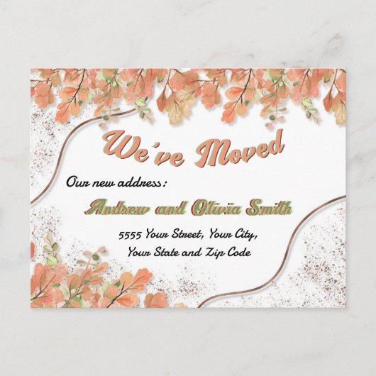 Terracotta Oranje Leaves Rusty Folie Moving Addres Briefkaart (Voorkant)