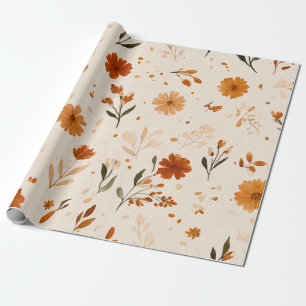 Terracotta Oranje Perzik Wilde Bloem Vrouwelijk Bo Cadeaupapier