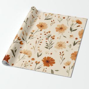 Terracotta Oranje Perzik Wilde Bloem Vrouwelijk Bo Cadeaupapier
