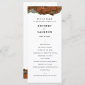 Terracotta Oranje & Teal Marmer Trouwprogramma Programmakaart (Voorkant / Achterkant)