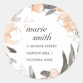 TERRACOTTA ORANJE WATERVERF FLORAAL ADRES RONDE STICKER