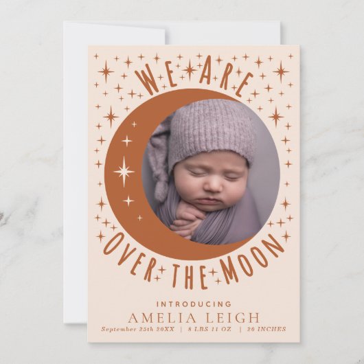 Terracotta over de maan foto geboorte aankondiging (Voorkant)