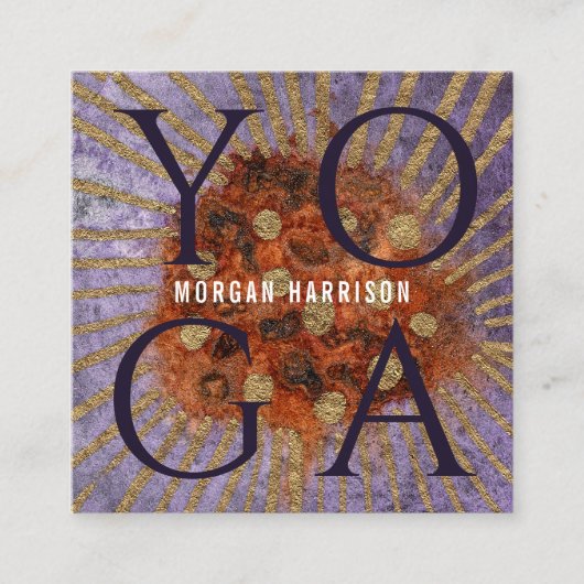 Terracotta Paarse Waterverf Foto Yoga Instructeur Vierkante Visitekaartje (Voorkant)