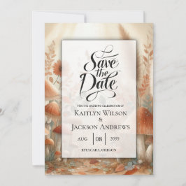 Terracotta Paddenstoel Bos Magie Bruiloft Save The Date