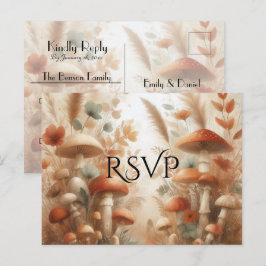 Terracotta Paddenstoel Bos Magie Trouw RSVP Uitnodiging Briefkaart