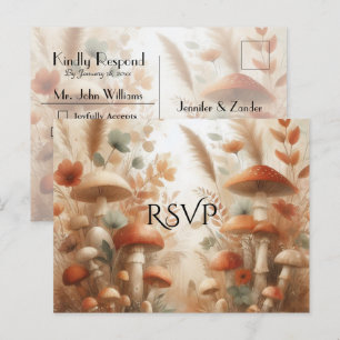 Terracotta Paddenstoel Bos Magie Trouw RSVP Uitnodiging Briefkaart