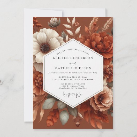 Terracotta Painterly Boho Wedding Kaart (Voorkant)