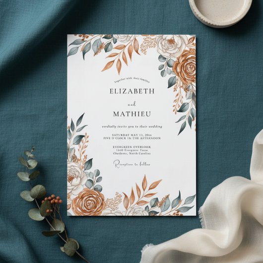 Terracotta Painterly Floral Wedding Kaart