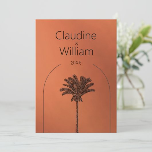Terracotta Palm Elegante bruiloft repetitie diner Kaart (Staand voorkant)