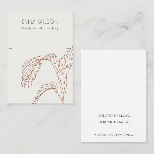 Terracotta Palm Leafy Sketch Band Ketting Display Visitekaartje (Voorkant / Achterkant)